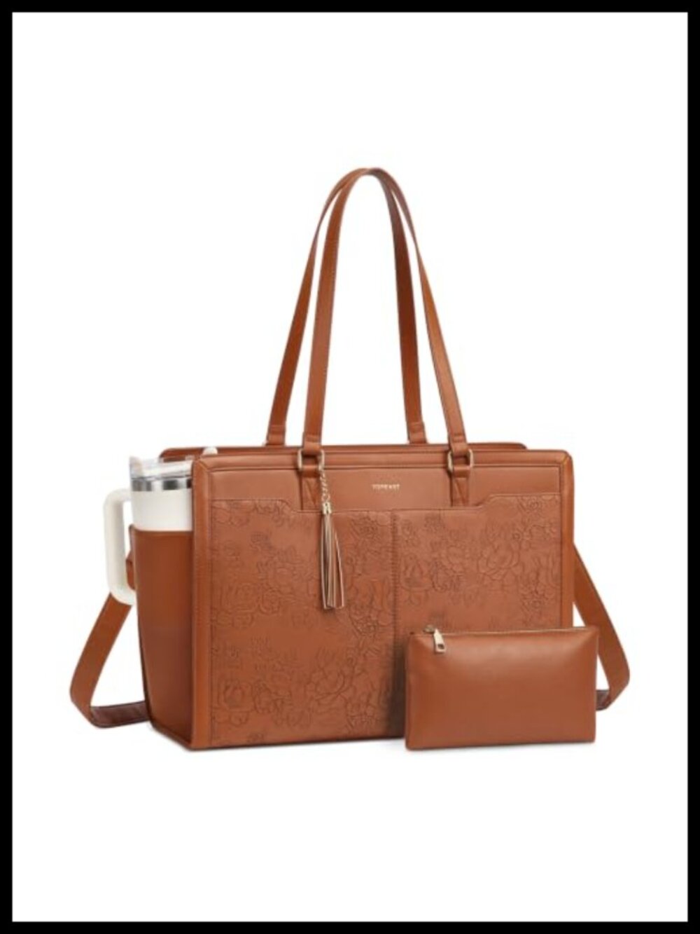 Vintage Embossed Faux Leather Laptop Tote Bag 15.6 Inch Work Bag